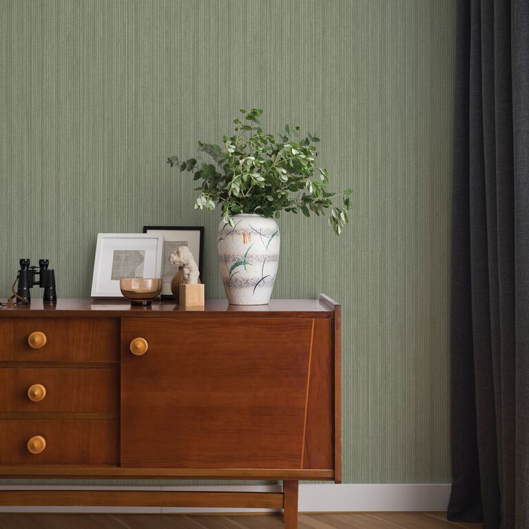 Sage Faux Grasscloth Iridescent Peel And Stick Wallpaper image number 3