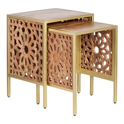 Fredson Carved Wood and Gold Nesting Tables 2 Piece Set
