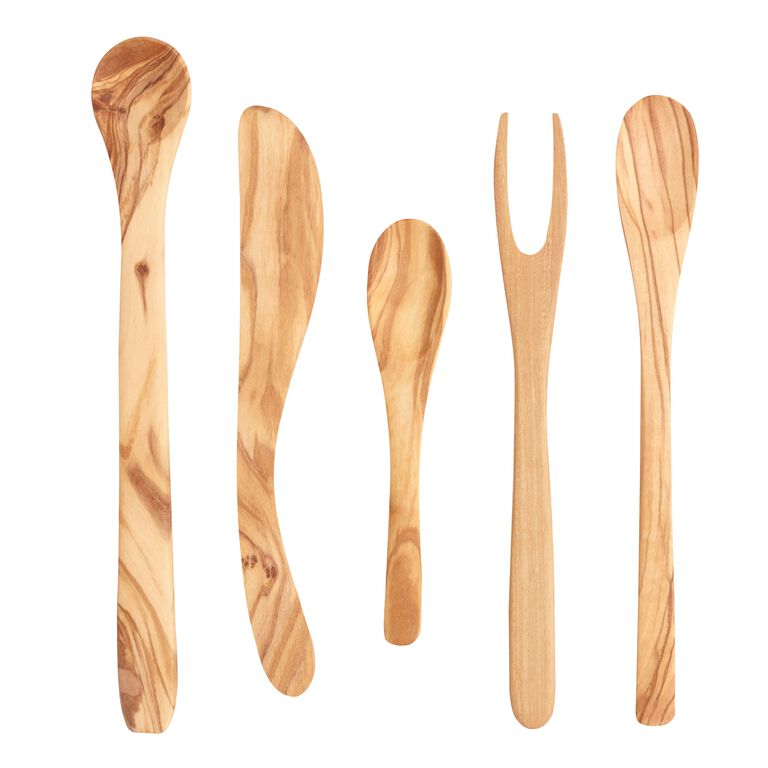 Olive Wood Charcuterie and Cheese Serving Utensils 5 Pack image number 1