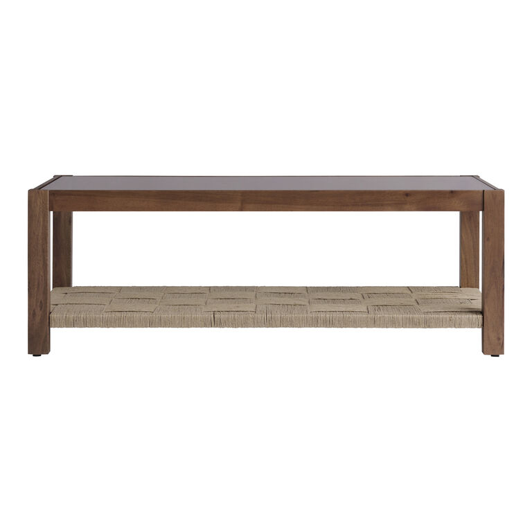 Lincoln Wood and Jute Glass Top Coffee Table with Shelf image number 3