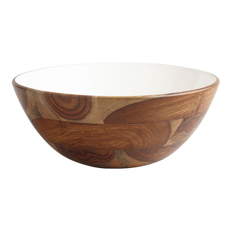 Large White Enamel Wood Serving Bowl image number 1