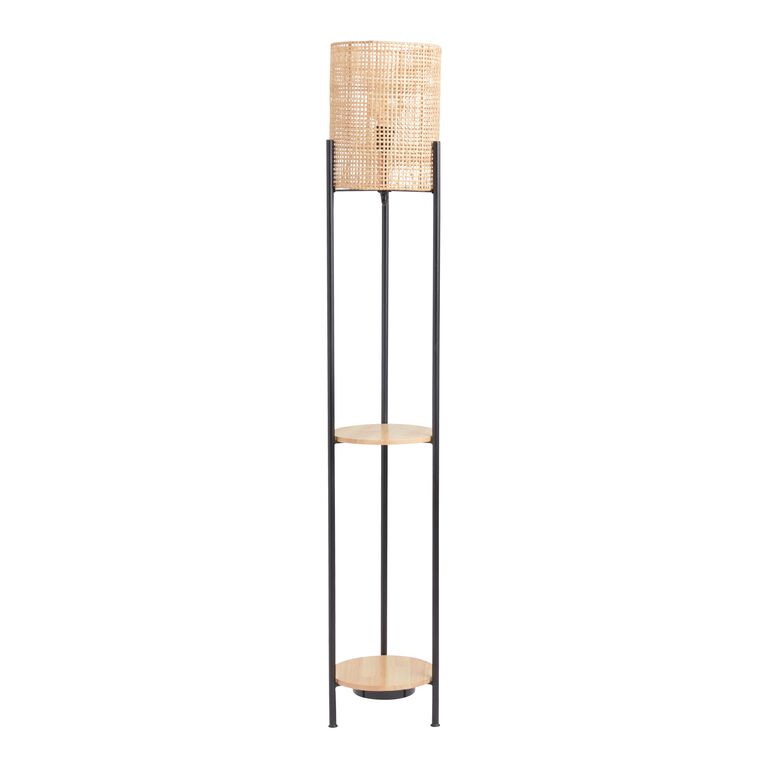 Tristan Natural And Black Rattan Floor Lamp With Shelves image number 2