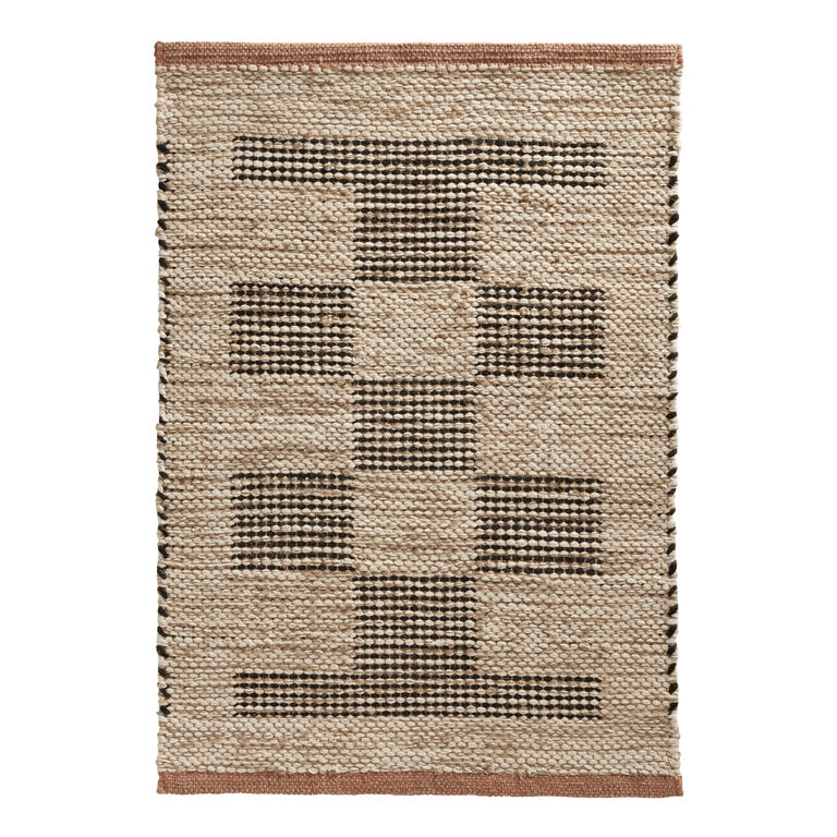 Rapa Natural and Black Geo Block Jute and Cotton Area Rug image number 1