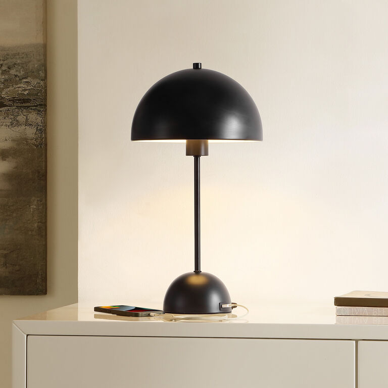 Signe Black Metal Dome Base Table Lamp with USB Port image number 2