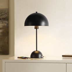 Signe Black Metal Dome Base Table Lamp with USB Port
