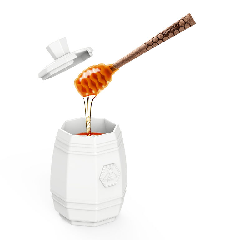 Prepara White Ceramic Honey Pot with Dipper image number 2