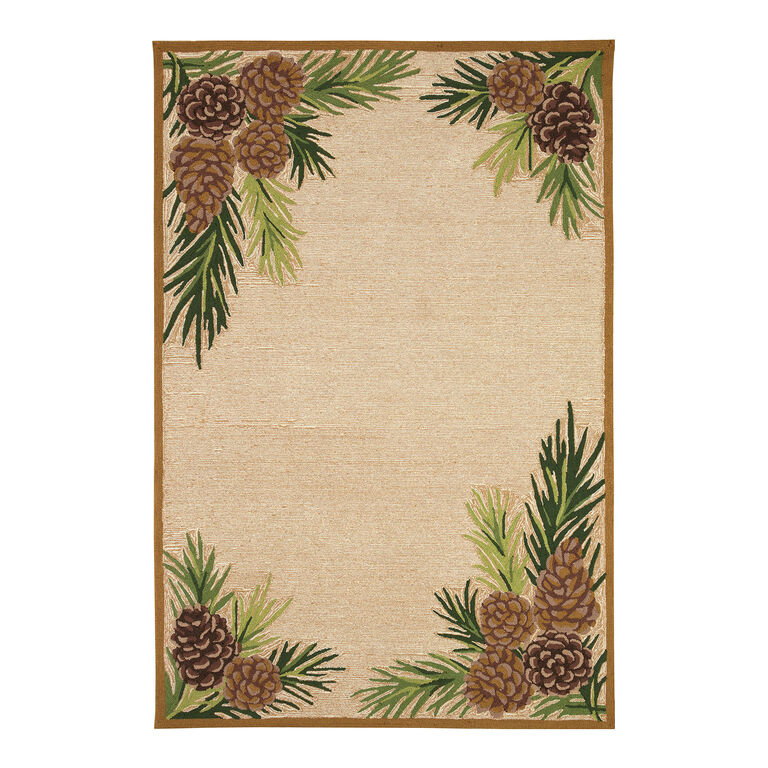 Brown Pinecones and Green Leaves Indoor Outdoor Rug image number 1