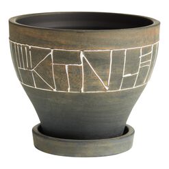 Ancient Etched Ceramic Planter With Tray