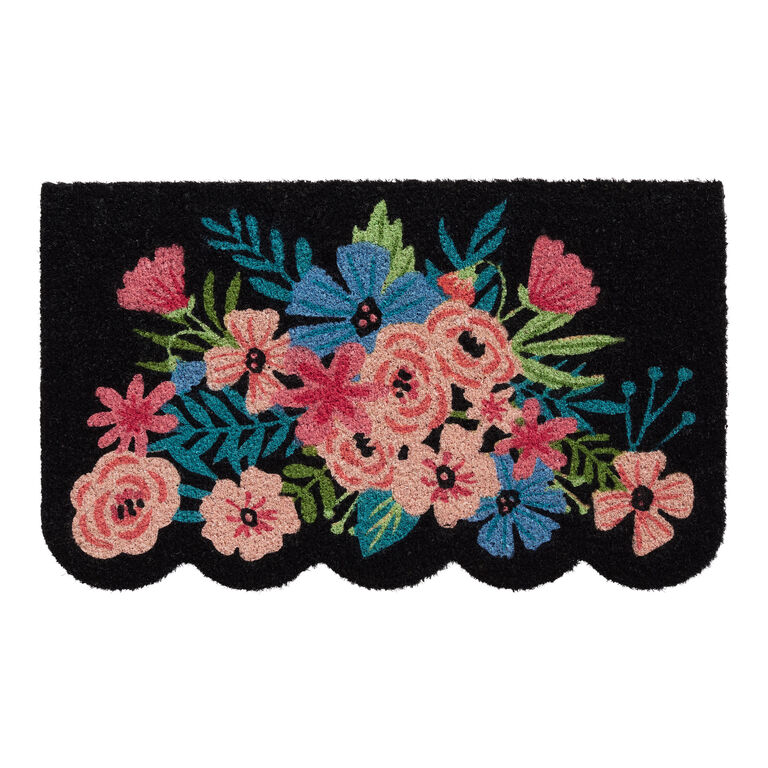 Black Multicolor Floral Coir Doormat image number 1