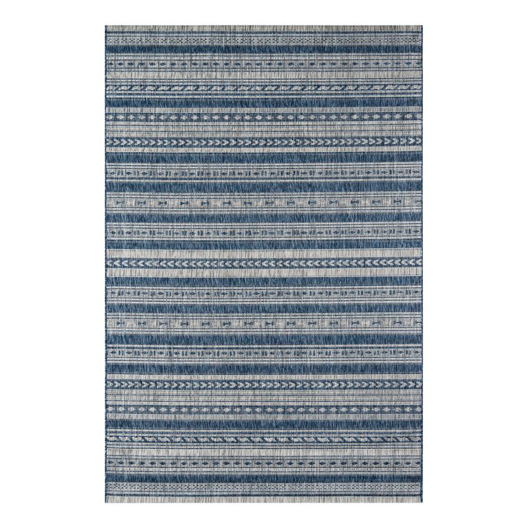 Lucca Blue and Ivory Geometric Stripe Indoor Outdoor Rug image number 1