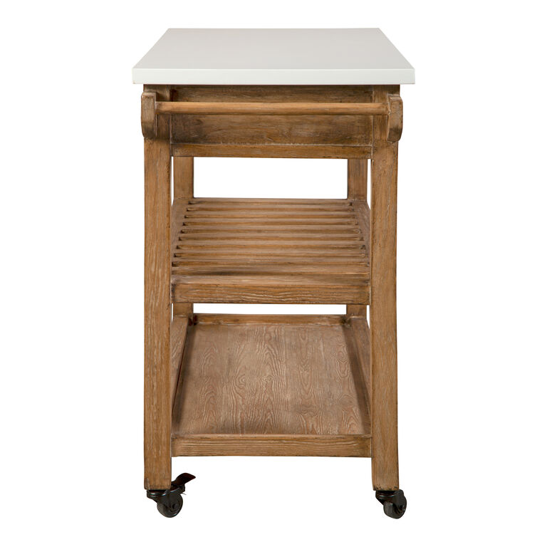 Emil Reclaimed Pine Wood And White Marble Kitchen Cart image number 3