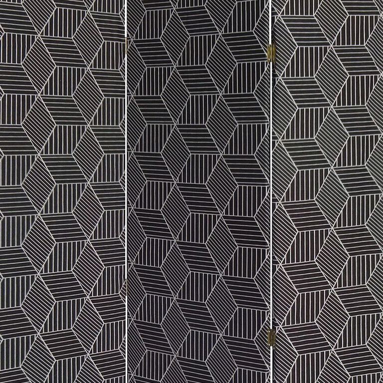 Kelvin Black and White Fabric Geo 3 Panel Folding Screen image number 3