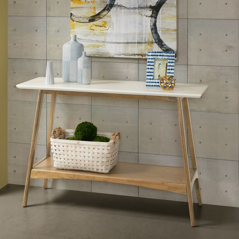 Off White Two Tone Console Table with Shelf image number 2