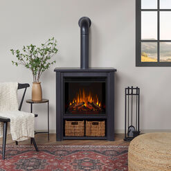 Arcti Black Steel Electric Fireplace with Shelf