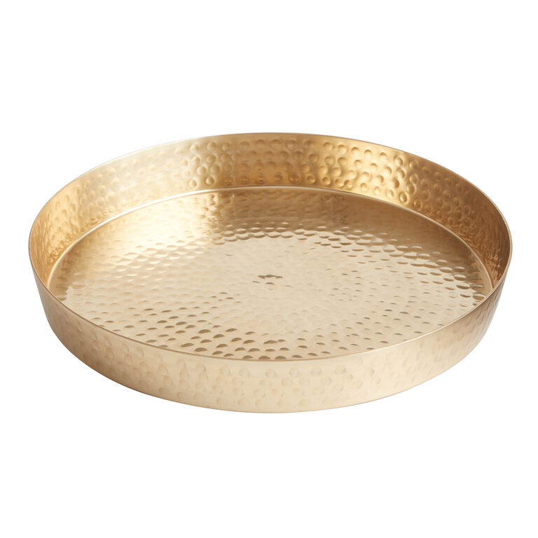 Julian Round Gold Hammered Serving Tray image number 1