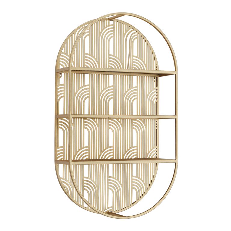 Oval Gold Art Deco 3 Tier Wall Shelf image number 1