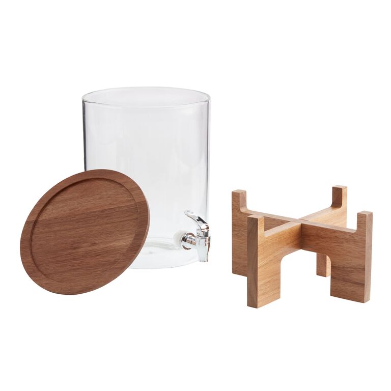 Glass and Acacia Wood Drink Dispenser with Stand image number 2