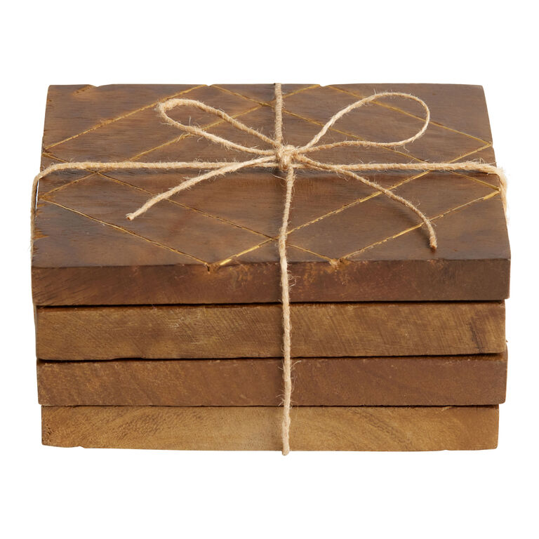 Square Wood And Gold Metal Inlay Coasters 4 Pack image number 2