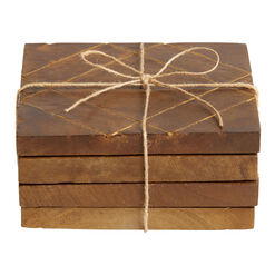 Square Wood And Gold Metal Inlay Coasters 4 Pack