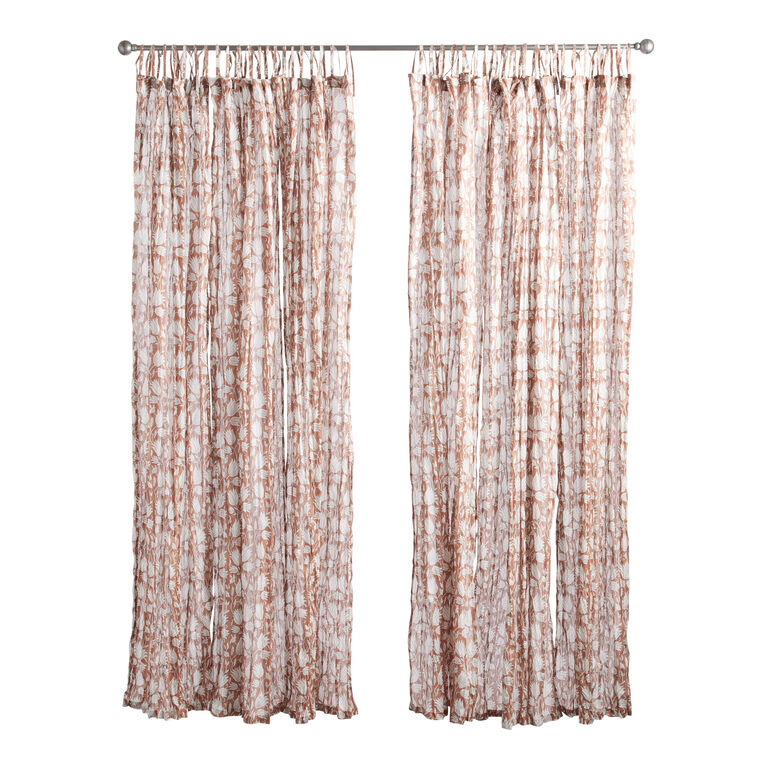 Rust Floral Cotton Crinkle Voile Tie Top Curtain Set of 2 image number 3