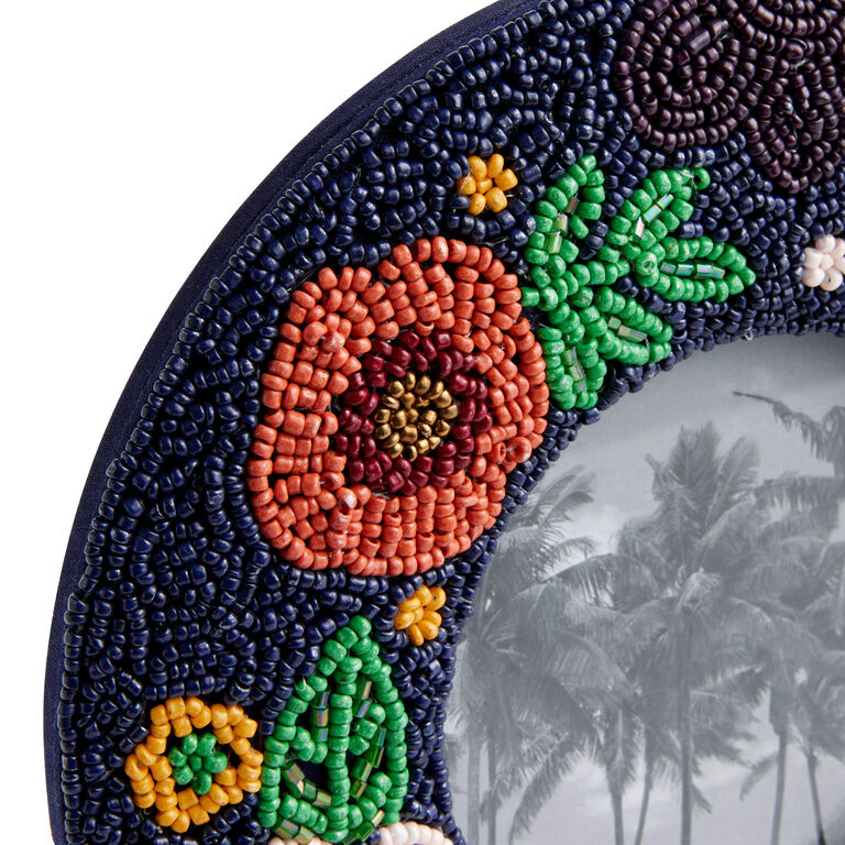Round Navy Multicolor Floral Handmade Beaded Frame image number 3