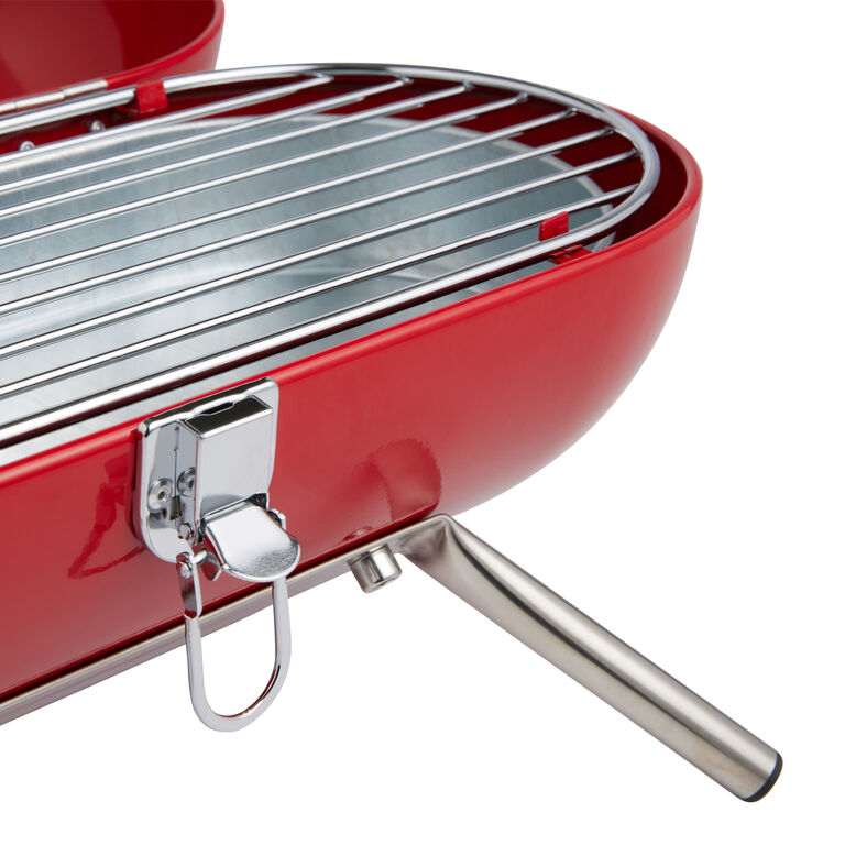 Oval Red Metal Portable Charcoal Barbecue Grill image number 4