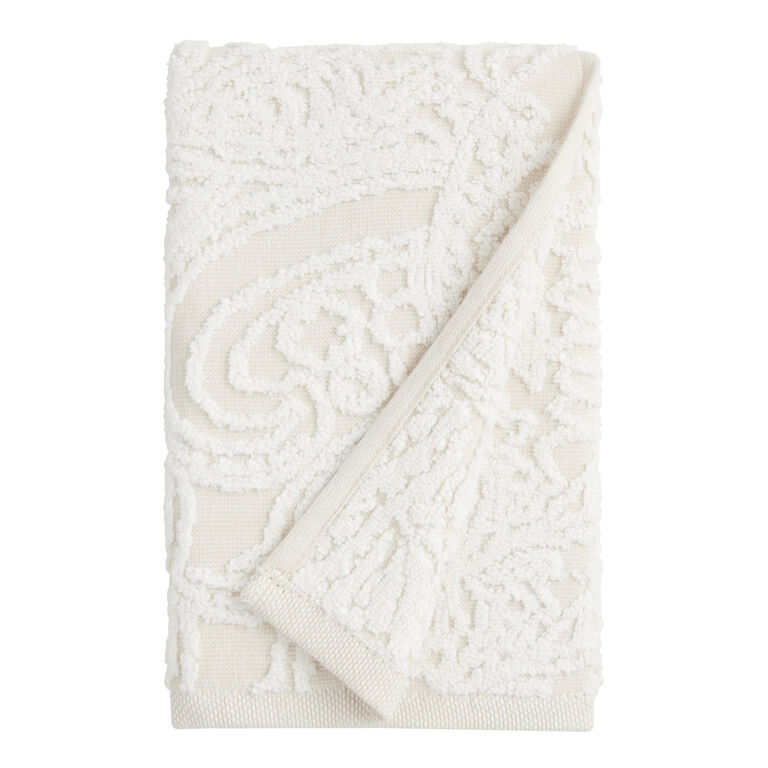 Anastasia Ivory And White Sculpted Paisley Hand Towel image number 1