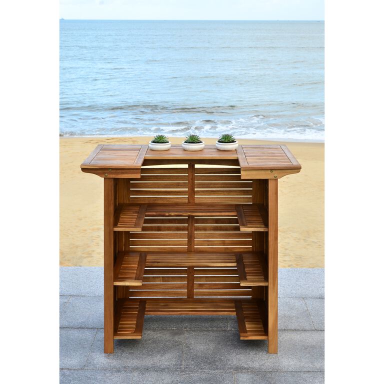 Acacia Wood Herrin Outdoor Bar Table with Shelves image number 6