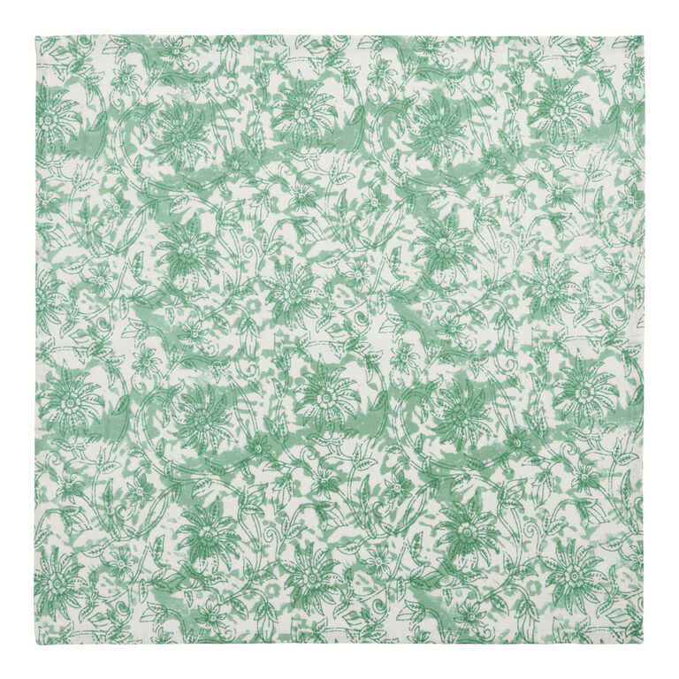 Green And White Screen Print Floral Napkin Set of 4 image number 2