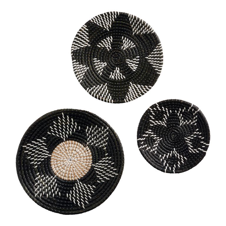 Black and White Seagrass Woven Disc Wall Decor 3 Piece image number 1