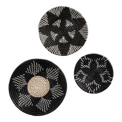 Black and White Seagrass Woven Disc Wall Decor 3 Piece