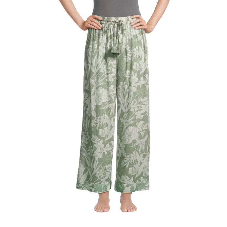 Mila Sage Green And Ivory Floral Pajama Pants image number 1