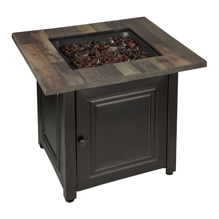 Molina Square Faux Wood and Bronze Steel Gas Fire Pit Table image number 1