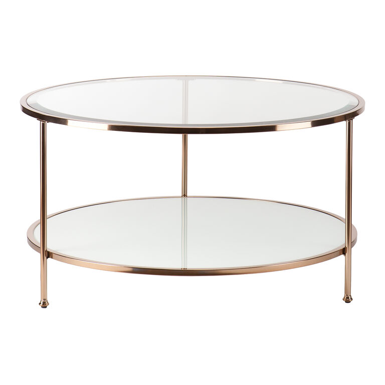 Clavell Round Gold Metal And Glass Coffee Table With Shelf image number 1
