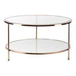 Clavell Round Gold Metal And Glass Coffee Table With Shelf