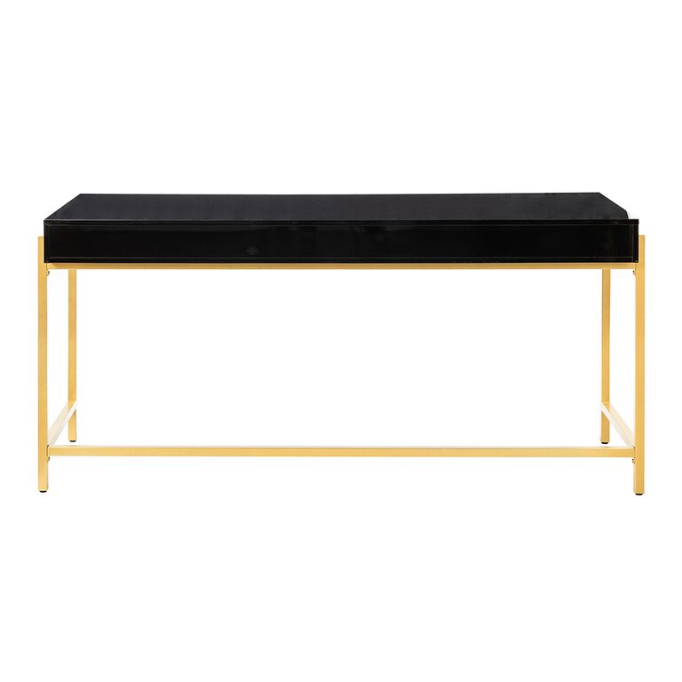 Dennis Wood and Gold Metal Desk with Drawers image number 3