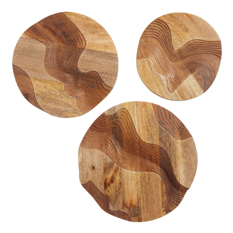 Mango Wood Engraved Disc Wall Decor 3 Piece image number 1