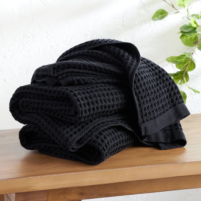 Black Waffle Weave Cotton Bath Towel image number 2