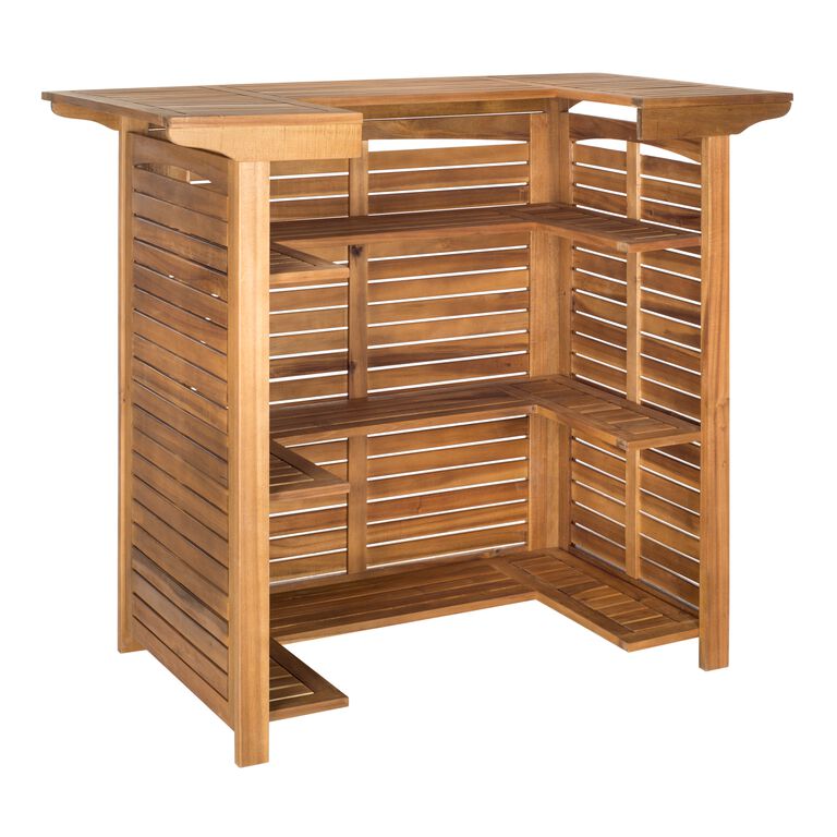 Acacia Wood Herrin Outdoor Bar Table with Shelves image number 4