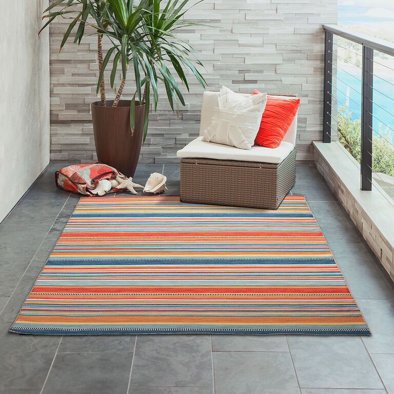 Multicolor Stripe Reversible Indoor Outdoor Rug image number 2