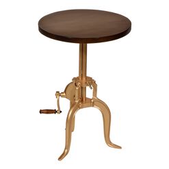 Lynwood Round Wood and Gold Adjustable Side Table