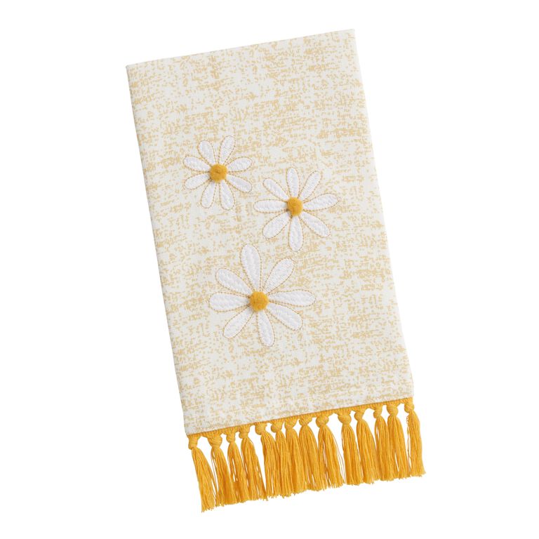 Mustard And White Daisy Speckled Terry Hand Towel image number 1