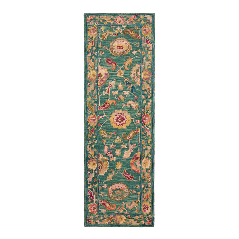 Raya Teal And Multicolor Floral Wool Area Rug image number 3