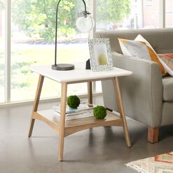 Square Off White Two Tone End Table with Shelf