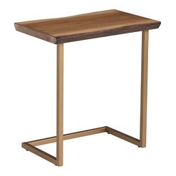 Sloan Faux Live Edge Wood and Gold Metal Laptop Table