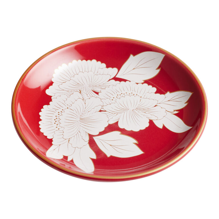 Round Red and White Ceramic Floral Tea Rest Set of 2 image number 1