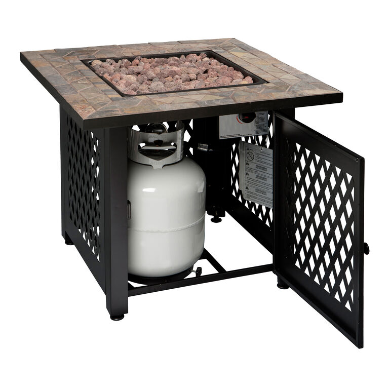 La Serena Square Slate Tile and Steel Gas Fire Pit Table image number 3