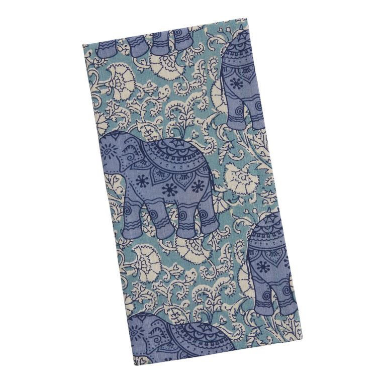 Blue Screen Print Elephant Napkin Set of 4 image number 1