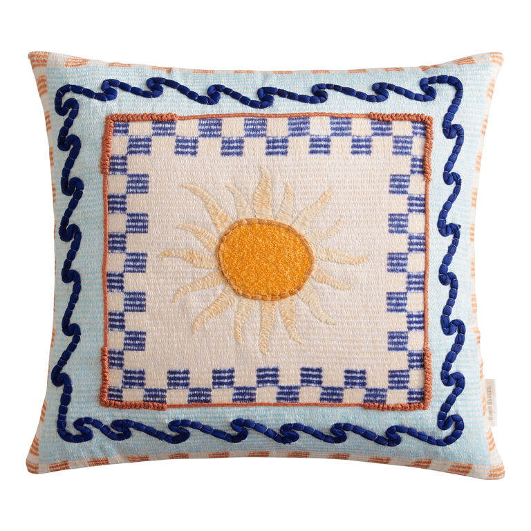 Ivory And Blue Sunny Tile Indoor Outdoor Throw Pillow image number 1