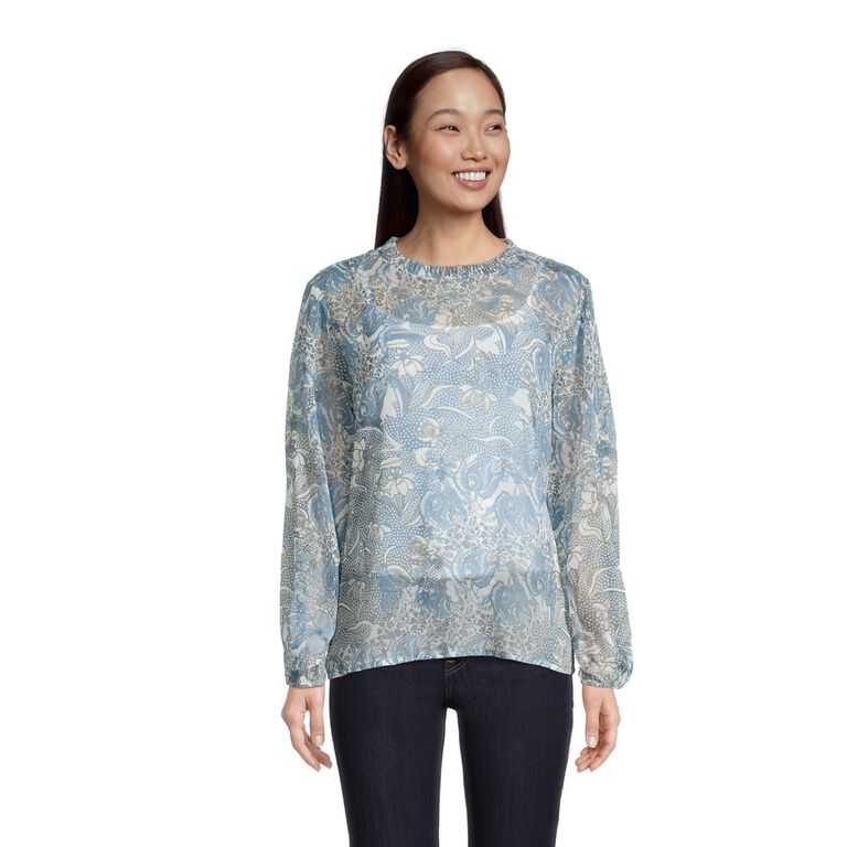 Farah Blue And Green Floral Top image number 1
